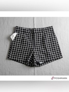 Zara Trafaluc TRF Black White Grid Check High Waisted Shorts Size S